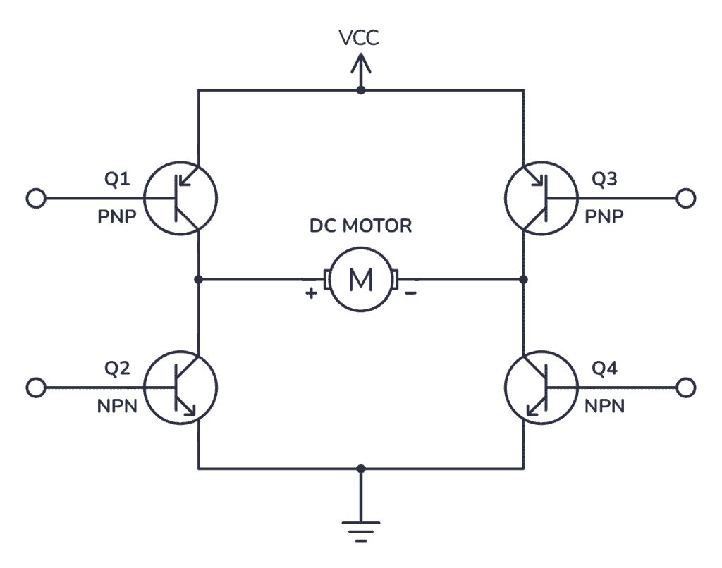 H-bridge motor controller with BJT transistors